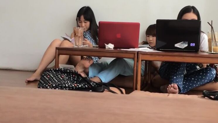 Candid Bare Feet of 2 Japanese Girls and Another Asian Girl