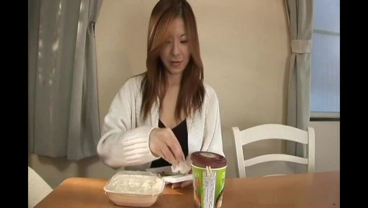Japanese woman masturbates with food and soy beans
