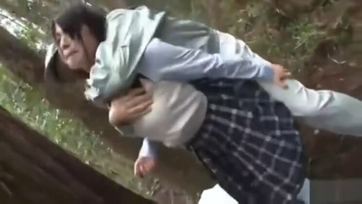 Blonde Teen In School Uniform Plays With Two Dicks Outdoor