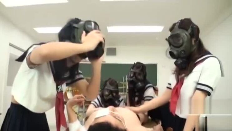 CFNM Gas Mask Japanese schoolgirls inspection Subtitled