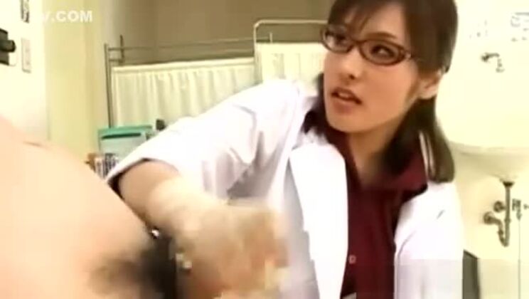 Asian nurse slut jerks off patient